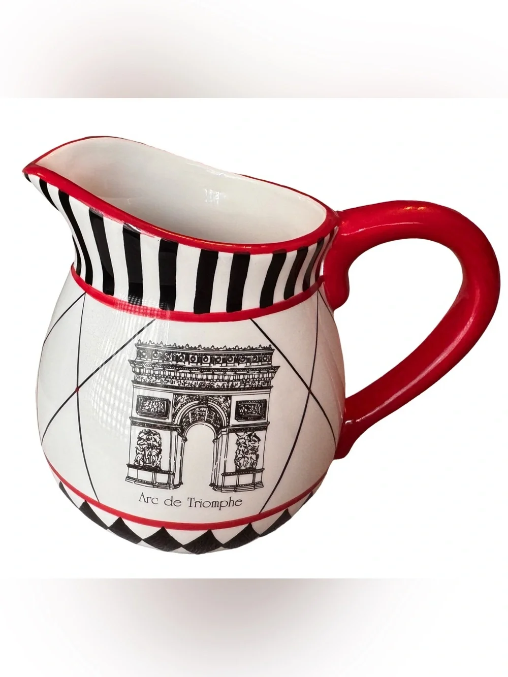 Ambiance Collection Cité Arc de Triomphe Paris Ceramic Pitcher Red White Black